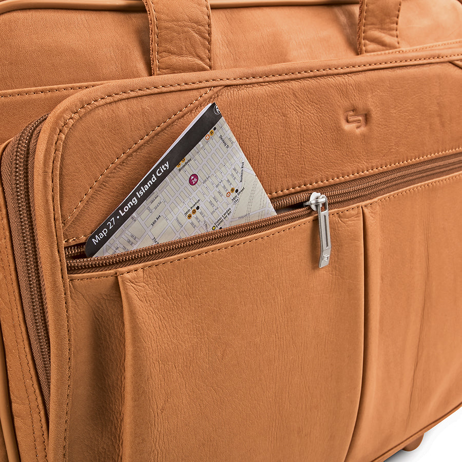 Walker Brown Leather Rolling Briefcase