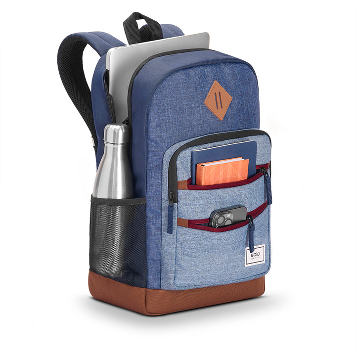 Re:Fresh Machine Washable Backpack in Demin Sky, angle view #denim_sky