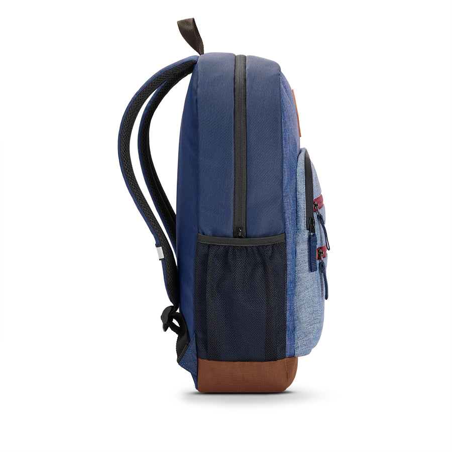 Re:Fresh Machine Washable Backpack in Demin Sky, side view #denim_sky