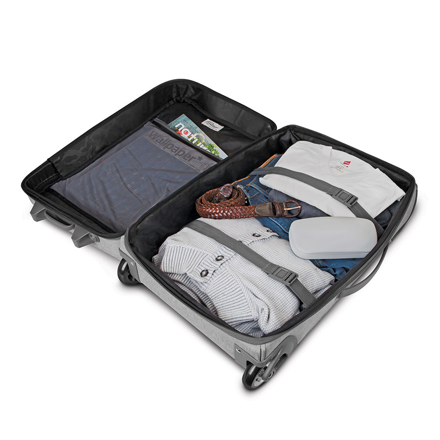 Solo Re:treat Carry-on in grey packed with clothing 