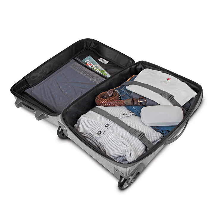 Solo Re:treat Carry-on in grey packed with clothing 