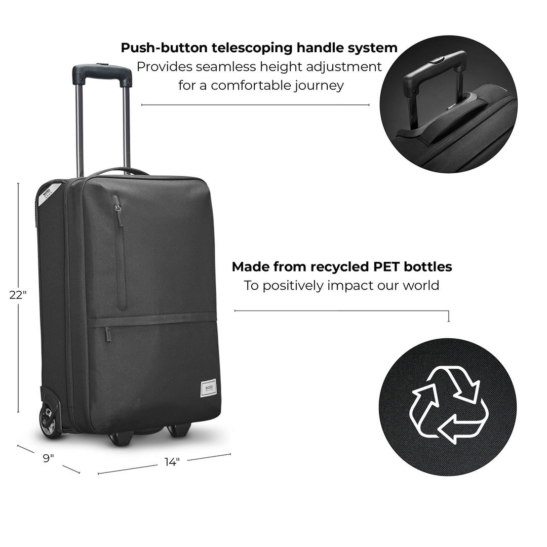 Solo Re:treat Carry-on in black feature highlights 