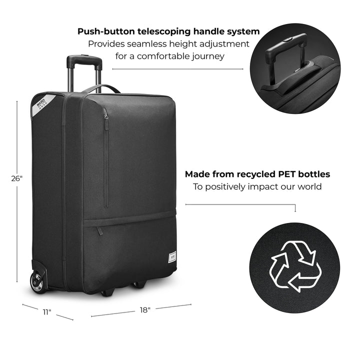 Solo Re:treat Check-In telescoping handle and recyled material construction callout 